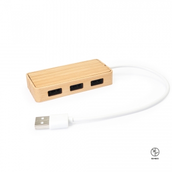 Neptun USB-Anschluss mit Gehäuse aus natürlichem Bambus und weißem Kabel